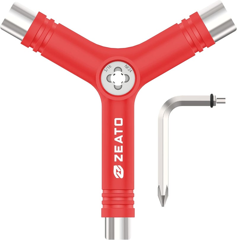 Zeato All-in-One Skate Tools Multi-Function Portable Skateboard T Tool Accessory with T-Type Allen Key and L-Type Phillips Head Wrench Screwdriver - Image 1