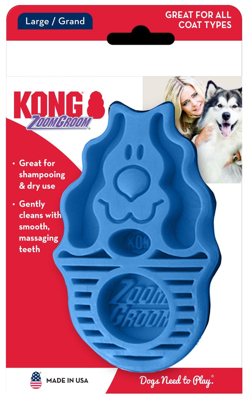 KONG - Zoom Groom Dog Brush, Groom and Massage While Removing Loose Hair and Dead Skin - Blue - Image 1