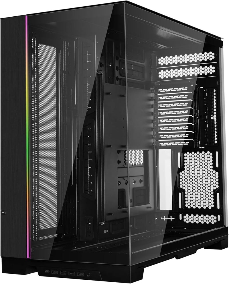 حالة اللعب Lian Li O11 Dynamic EVO XL Black Tower - تصميم غرفتين، تدعم مراوح تبريد بحجم 420 مم حتى 3 وحدة، 11 مروحة، و7 وحدات تخزين، ألواح أمامية وجانبية من الزجاج المقوى، إضاءة RGB قابلة للتحكم. - Image 2