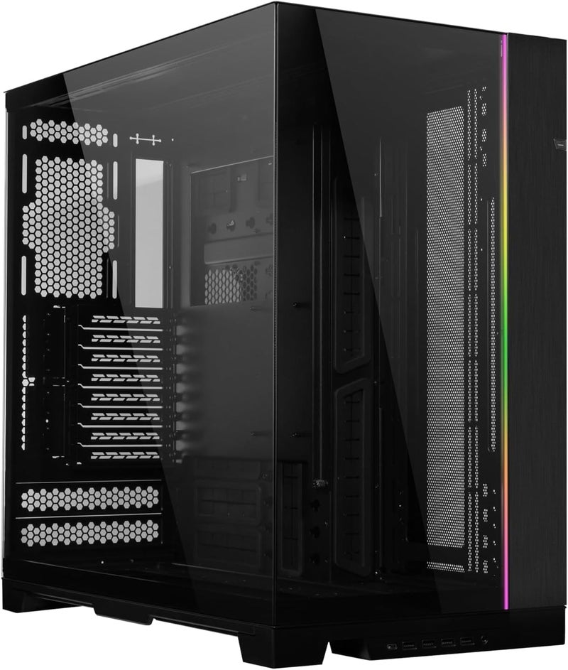 حالة اللعب Lian Li O11 Dynamic EVO XL Black Tower - تصميم غرفتين، تدعم مراوح تبريد بحجم 420 مم حتى 3 وحدة، 11 مروحة، و7 وحدات تخزين، ألواح أمامية وجانبية من الزجاج المقوى، إضاءة RGB قابلة للتحكم. - Image 1