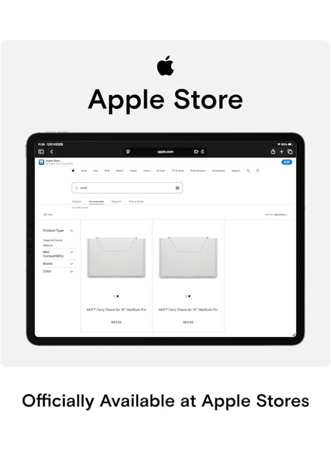 موفت جراب لحمل الكمبيوتر المحمول وحامل غير مرئي، مساحة تخزين قابلة للتوسيع، زاويتان قابلتان للتعديل، قطع أنيقة فائقة النحافة - Image 5