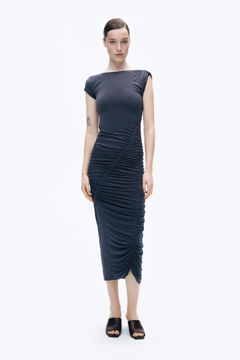 Nocturne Draped Pleated Maxi Dress
