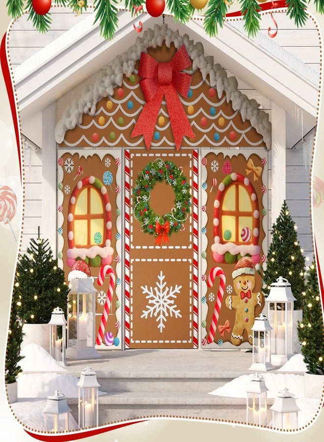 Mindsoft 3 Pcs Christmas Gingerbread House Decorations Gingerbread Door Covers Backdrop Christmas Door Banners Outdoor for Xmas Holiday Party Photography Background Front Porch Window Home Decor - Image 2