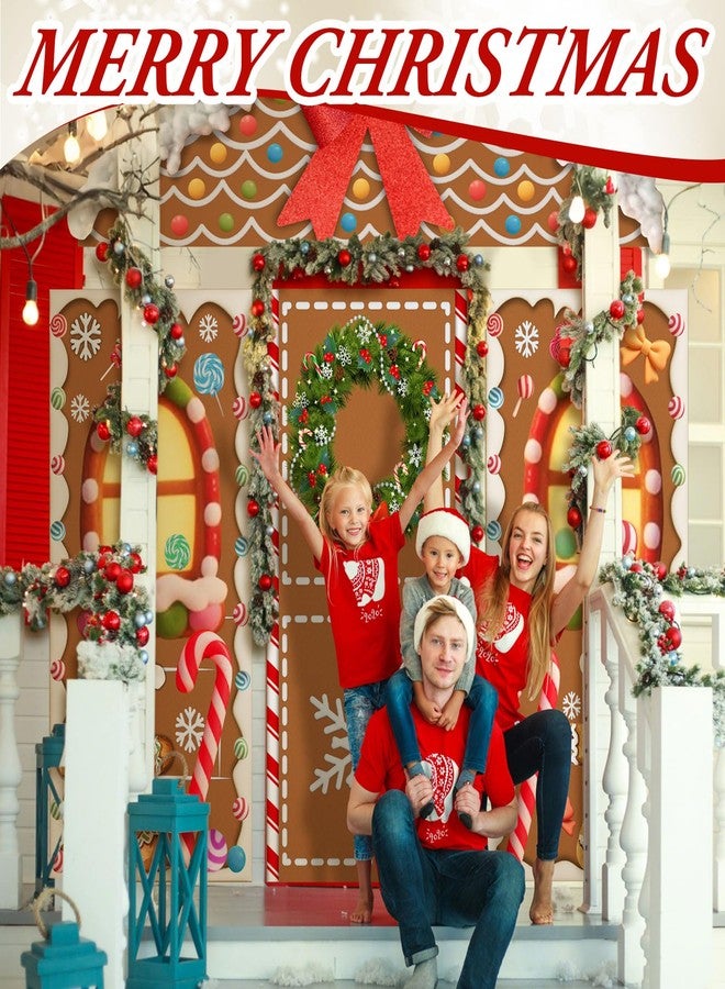 Mindsoft 3 Pcs Christmas Gingerbread House Decorations Gingerbread Door Covers Backdrop Christmas Door Banners Outdoor for Xmas Holiday Party Photography Background Front Porch Window Home Decor - Image 3