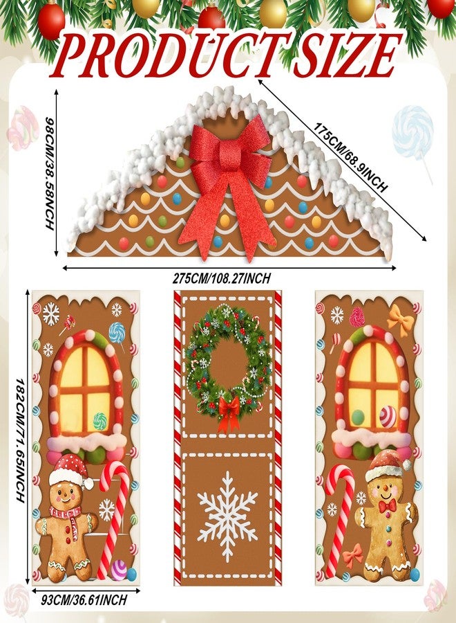 Mindsoft 3 Pcs Christmas Gingerbread House Decorations Gingerbread Door Covers Backdrop Christmas Door Banners Outdoor for Xmas Holiday Party Photography Background Front Porch Window Home Decor - Image 4