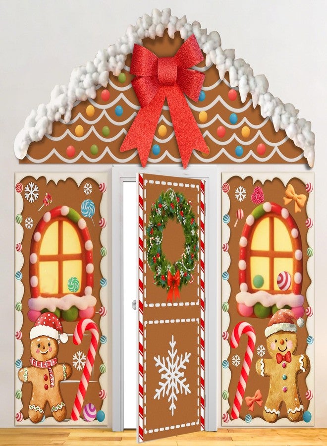 Mindsoft 3 Pcs Christmas Gingerbread House Decorations Gingerbread Door Covers Backdrop Christmas Door Banners Outdoor for Xmas Holiday Party Photography Background Front Porch Window Home Decor - Image 1
