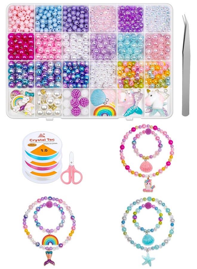 773Pcs Mermaid Charm DIY Beads for Jewelry Making, Unicorn DIY Bracelet Making Bead Kit for Kids Girls with Starfish Shell, Ocean Pearl Beads - Image 1