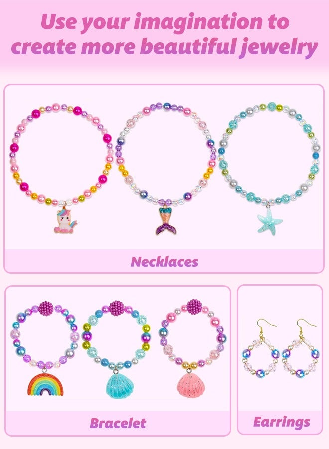 773Pcs Mermaid Charm DIY Beads for Jewelry Making, Unicorn DIY Bracelet Making Bead Kit for Kids Girls with Starfish Shell, Ocean Pearl Beads - Image 5