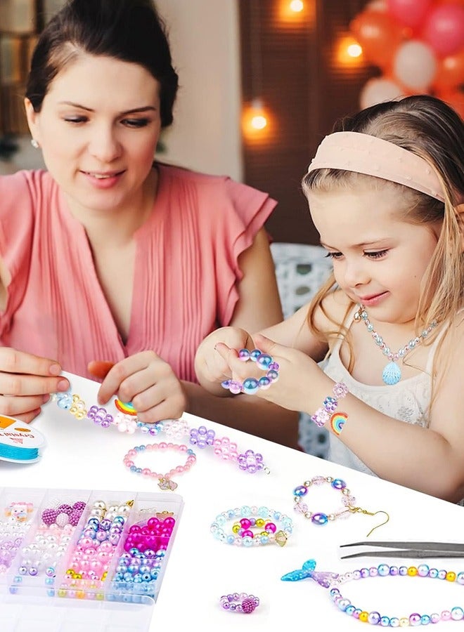 773Pcs Mermaid Charm DIY Beads for Jewelry Making, Unicorn DIY Bracelet Making Bead Kit for Kids Girls with Starfish Shell, Ocean Pearl Beads - Image 4