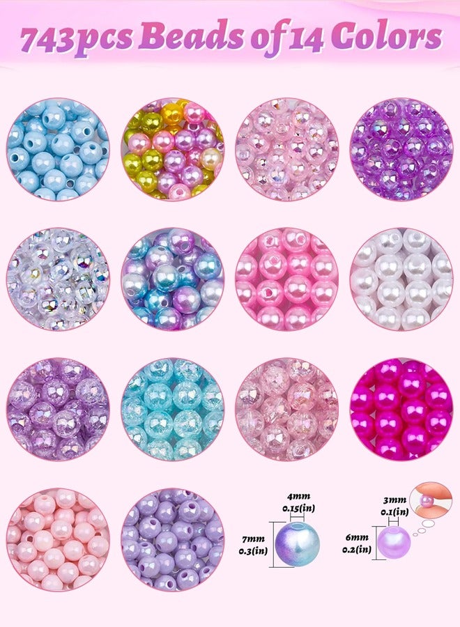 773Pcs Mermaid Charm DIY Beads for Jewelry Making, Unicorn DIY Bracelet Making Bead Kit for Kids Girls with Starfish Shell, Ocean Pearl Beads - Image 2