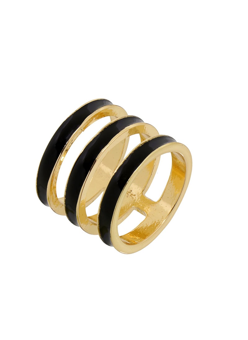 Fashionbox - Tribal Enamel Triple Ring Black - Image 1