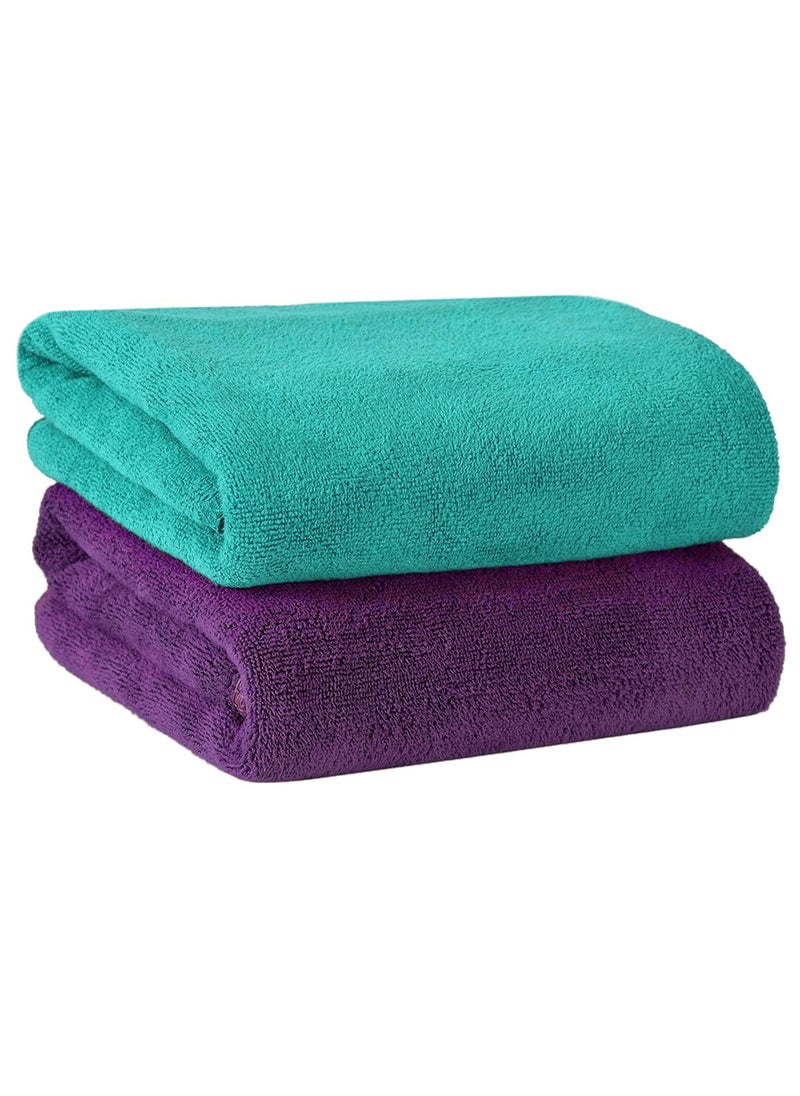 Fabienne 2-Piece Microfiber Bath Sheet Turquoise/Purple 80x160cm Soft and Durable Microfiber Beach Towel Super Absorbent and Fast Drying Microfiber Bath Towel Large for Sports, Travel, Beach, Fitness and Yoga  - Image 1
