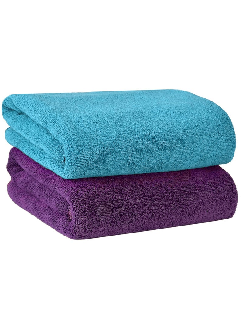 Fabienne 2-Piece Microfiber Bath Sheet Turquoise/Purple 80x160cm Soft and Durable Microfiber Beach Towel Super Absorbent and Fast Drying Microfiber Bath Towel Large for Sports, Travel, Beach, Fitness and Yoga  - Image 2
