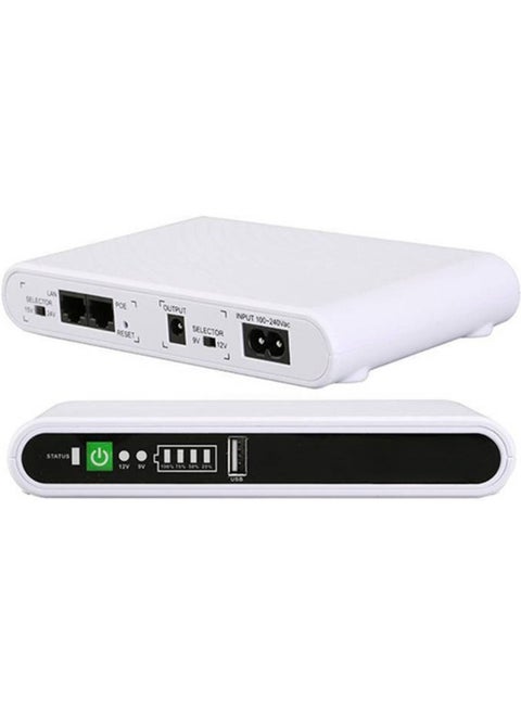 DC Mini UPS POE-432P Battery Backup Uninterrupted Power Supply Built-in 10000mAh for Wi-Fi Modem Router CCTV Battery pack with Output Power 17W Output USB 5V 1A DC 9V/12V/1A POE 15V/24V 0.6A(white)