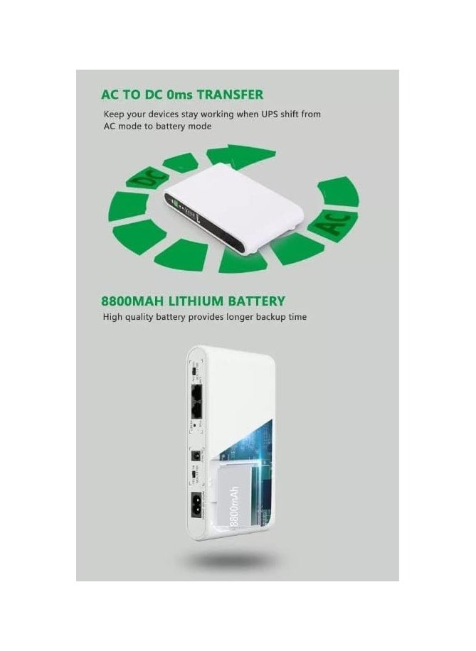 REBENUO - DC Mini UPS POE-432P Battery Backup Uninterrupted Power Supply Built-in 10000mAh for Wi-Fi Modem Router CCTV Battery pack with Output Power 17W Output USB 5V 1A DC 9V/12V/1A POE 15V/24V 0.6A(white) - Image 1