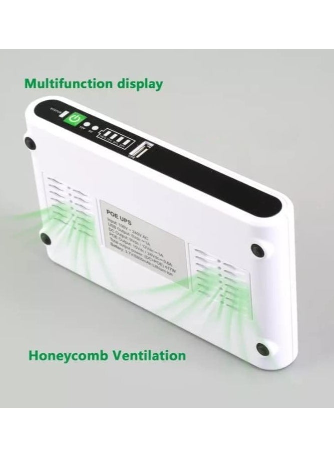 REBENUO - DC Mini UPS POE-432P Battery Backup Uninterrupted Power Supply Built-in 10000mAh for Wi-Fi Modem Router CCTV Battery pack with Output Power 17W Output USB 5V 1A DC 9V/12V/1A POE 15V/24V 0.6A(white) - Image 1