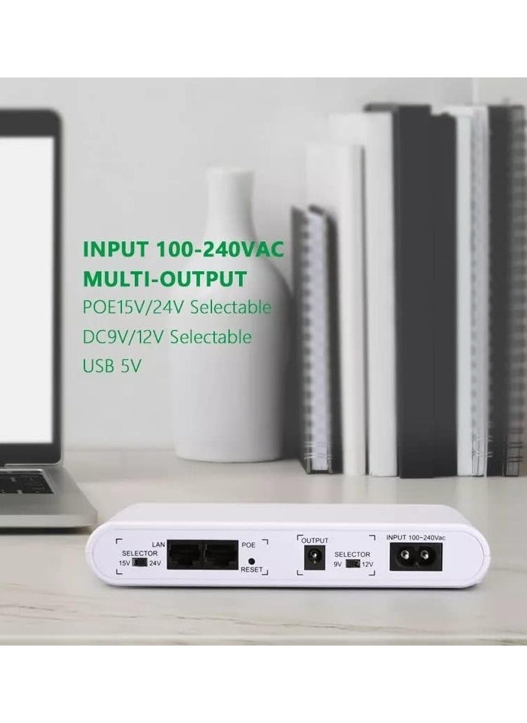 REBENUO - DC Mini UPS POE-432P Battery Backup Uninterrupted Power Supply Built-in 10000mAh for Wi-Fi Modem Router CCTV Battery pack with Output Power 17W Output USB 5V 1A DC 9V/12V/1A POE 15V/24V 0.6A(white) - Image 1