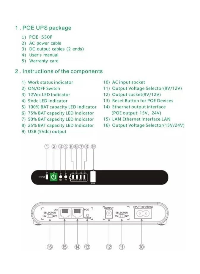 REBENUO - DC Mini UPS POE-432P Battery Backup Uninterrupted Power Supply Built-in 10000mAh for Wi-Fi Modem Router CCTV Battery pack with Output Power 17W Output USB 5V 1A DC 9V/12V/1A POE 15V/24V 0.6A(white) - Image 1