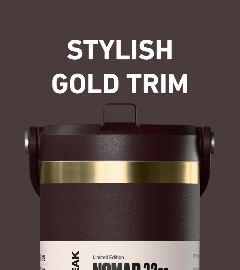 Hydrapeak Nomad 32 oz Tumbler with Handle and Straw Lid, Scallop Silicone Boot, Gold Trim, Leakproof, Double Insulated Stainless Steel Cup (Latte) - Image 3