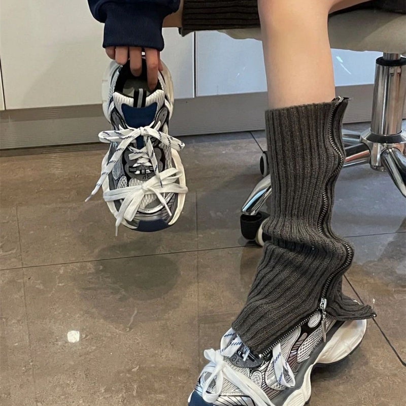 Side Zipper Distinctive Warm Knitted Socks All-match Zipper Black Calf Stacking Socks Middle Cylinder Jk Socks Stacking Leg Sleeve - Image 5