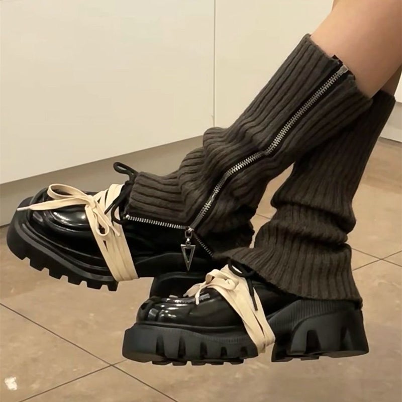 Side Zipper Distinctive Warm Knitted Socks All-match Zipper Black Calf Stacking Socks Middle Cylinder Jk Socks Stacking Leg Sleeve - Image 4