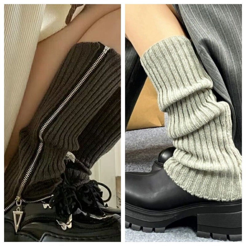 Side Zipper Distinctive Warm Knitted Socks All-match Zipper Black Calf Stacking Socks Middle Cylinder Jk Socks Stacking Leg Sleeve - Image 1