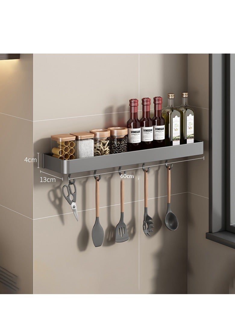 Hanging Spice Rack Wall Mount Kitchen Spice Rack Wall Hanging Utensil Holder with 5 Hooks Wall Hanging Storage Rack Organizer Shelf