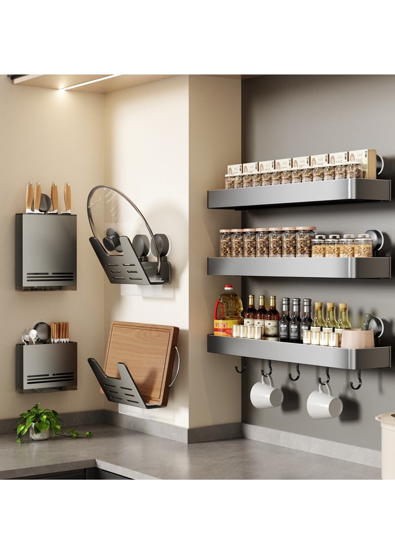Aideli Hanging Spice Rack Wall Mount Kitchen Spice Rack Wall Hanging Utensil Holder with 5 Hooks Wall Hanging Storage Rack Organizer Shelf  - Image 5