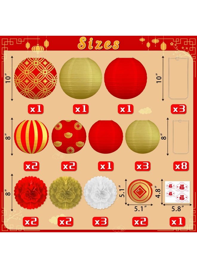 Renbuzhu 20Pcs Chinese Lunar New Year Decorations 2026 Paper Lanterns Pom Poms Hanging Swirls for Vietnamese TET Japanese Hibachi Party Home Decor - Image 3