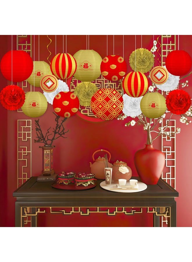 Renbuzhu 20Pcs Chinese Lunar New Year Decorations 2026 Paper Lanterns Pom Poms Hanging Swirls for Vietnamese TET Japanese Hibachi Party Home Decor - Image 5