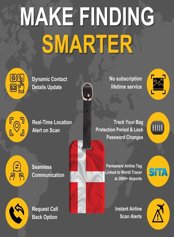 tag8 Bag Security Luggage Tags, 2 Pcs Denmark Flag Bag Tags with Airport Tracer Code, Suitcase Luggage Tags Travel Suitcase Baggage Handbag Tag | Stop Losing, Start Tagging - Image 4