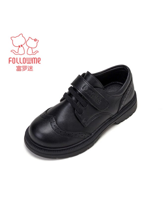 Follow Me Boys Leather Shoes Spring And Autumn Comfortable Soft-soled Performance Shoes For School, Black British Style Children's Shoes, Black, Size 30