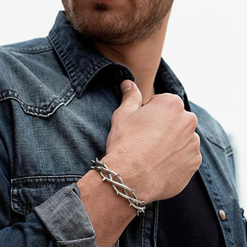 Dr's gift Gothic Barbed Wire Bracelet for Men,Stainless Steel Thorn Cuff Bracelet,Punk Spike Bangle Bracelets - Image 3