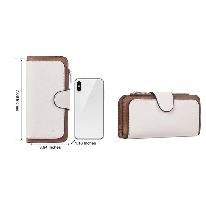 CLUCI Wallet For Women PU Leather RFID Blocking Womens Wallet Bifold Card Holder with ID Window Beige With Brown - Image 2