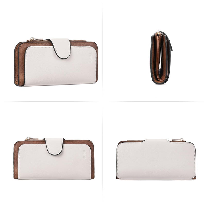 CLUCI Wallet For Women PU Leather RFID Blocking Womens Wallet Bifold Card Holder with ID Window Beige With Brown - Image 5