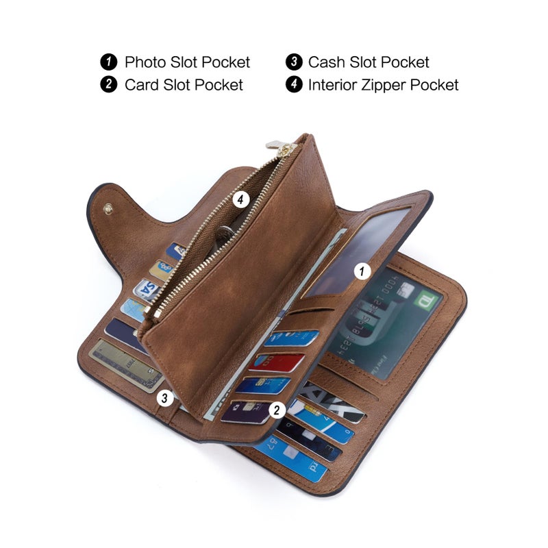 CLUCI Wallet For Women PU Leather RFID Blocking Womens Wallet Bifold Card Holder with ID Window Beige With Brown - Image 3