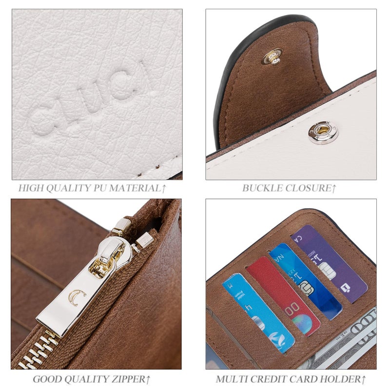 CLUCI Wallet For Women PU Leather RFID Blocking Womens Wallet Bifold Card Holder with ID Window Beige With Brown - Image 4