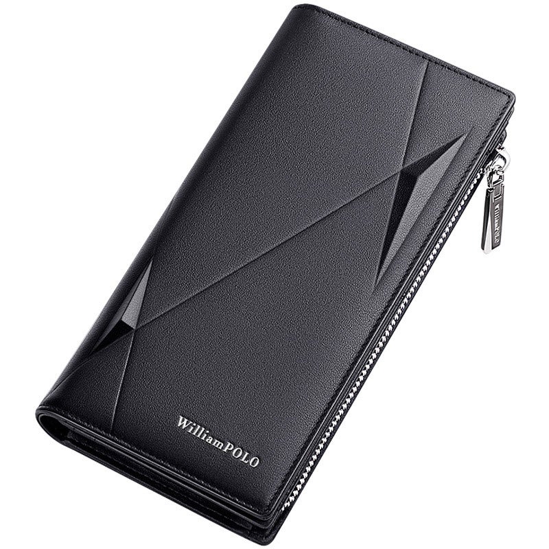 Men's Genuine Leather Clutch Wallet - Large Capacity, Zipper Pocket, 19 Card Slots