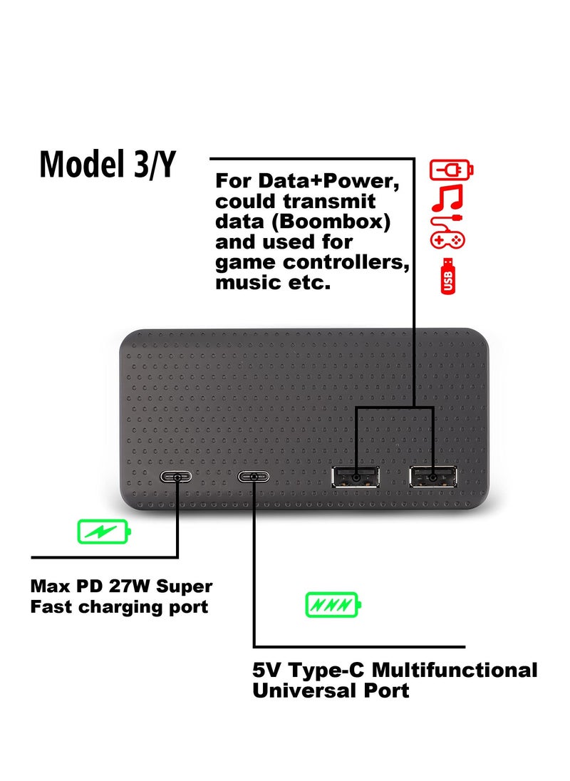 Generic - 4-in-1 USB Hub Center Console Docking Station for Tesla Model 3/Y (2021) - Fast Charge USB PD for Dashcam, Sentry Mode, and Phone (Not Compatible with 2022 Models) - Image 1