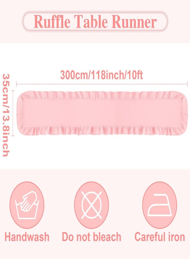 Oudain Pink Ruffle Table Runner Cotton Fabric 118 x 13.8'' Farmhouse Rustic Ruffled Edge Table Runner Wedding Decor for Christmas Holiday Baby Shower Bridal Shower Party - Image 3