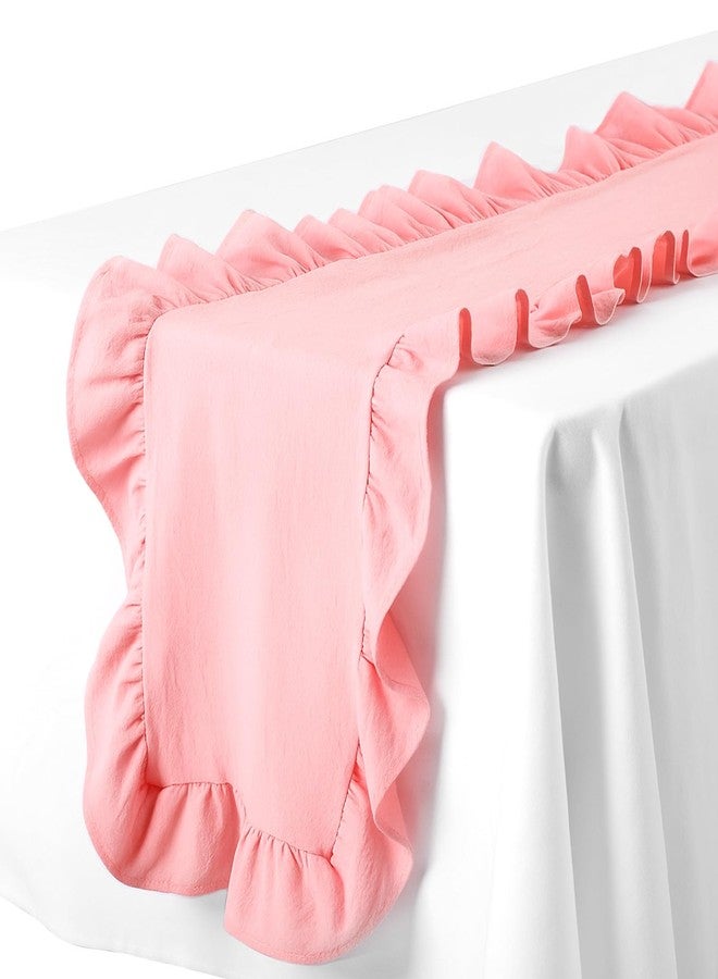 Oudain Pink Ruffle Table Runner Cotton Fabric 118 x 13.8'' Farmhouse Rustic Ruffled Edge Table Runner Wedding Decor for Christmas Holiday Baby Shower Bridal Shower Party - Image 4
