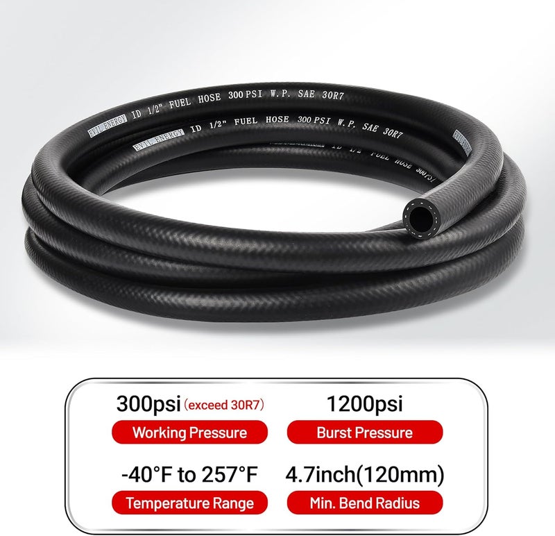 EVIL ENERGY 1/2" Fuel Hose Line Push Lock NBR Rubber SAE 30R7 25FT 300PSI - Image 3