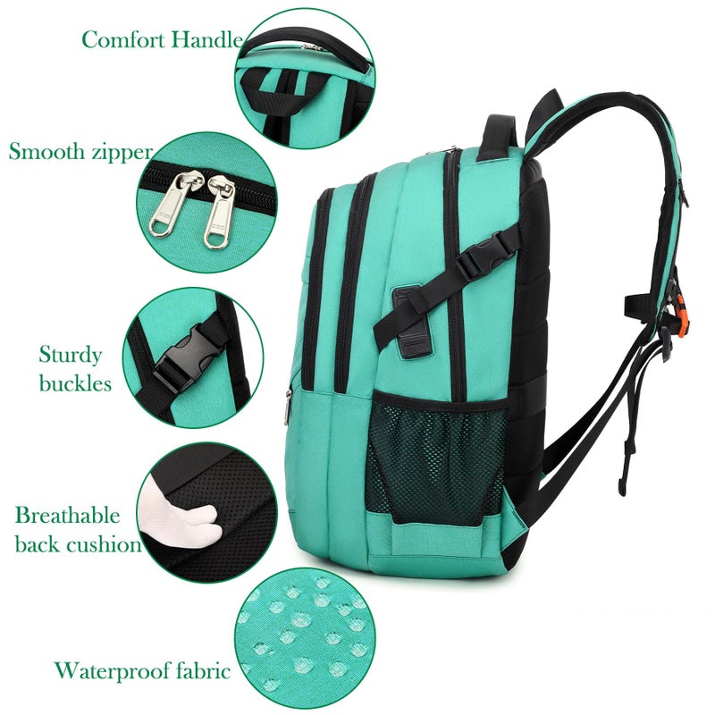 FENGDONG 17.3 inch Large Laptop Backpack Durable Waterproof Travel College Backpack Bookbag for Men & Women Business Backpack with USB Charging Port,Headset Port Light Green - Image 4