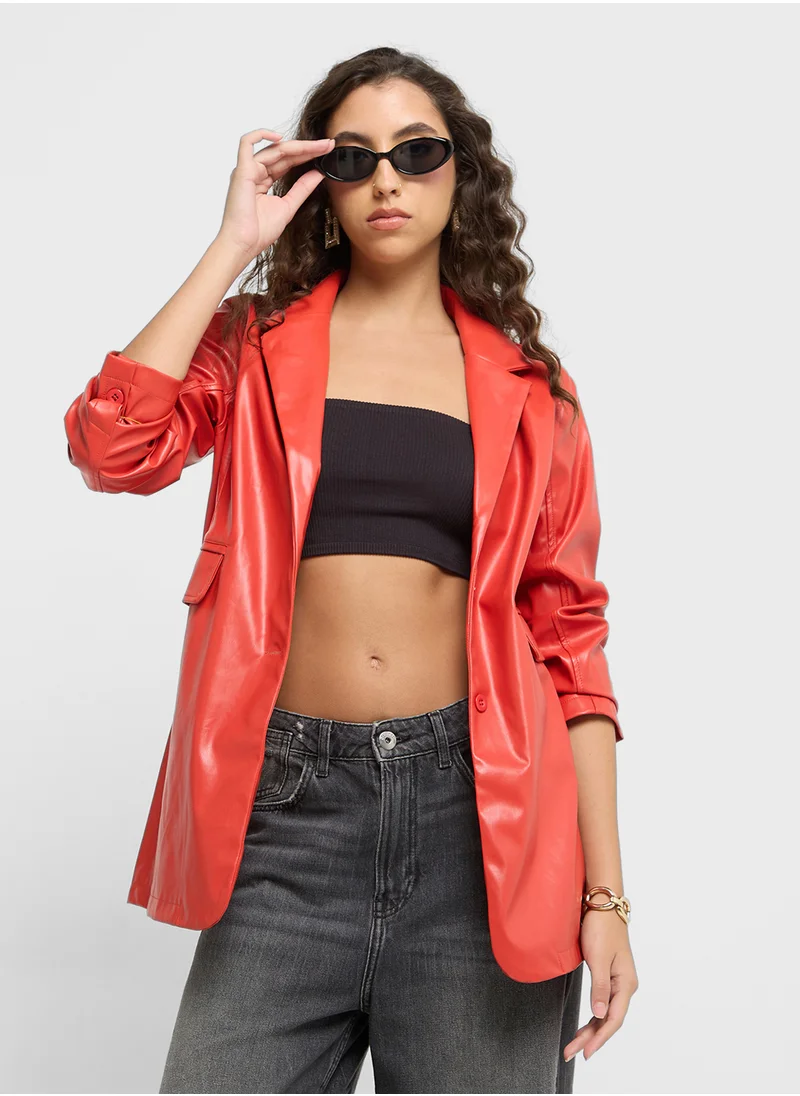 Ginger Longline Pu Leather Oversize Jacket