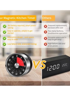 New Stainless Steel Visual Timer Mechanical Kitchen Timer 60-Minutes Alarm  Cooking Timer With Loud Alarm Magnetic Clock Timer