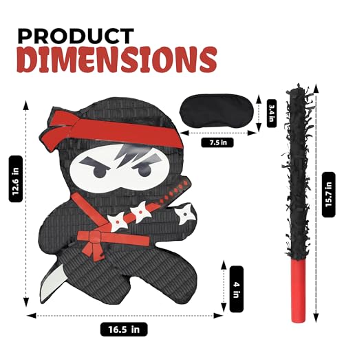 Birchio Ninja Pinatas Bundle with a Blindfold and Bat 165x126x4 Inches Perfect for Birthday Parties Theme Parties for boys Decorations - Image 5