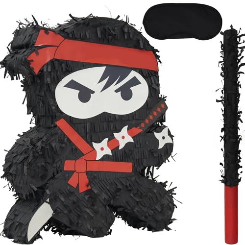 Birchio Ninja Pinatas Bundle with a Blindfold and Bat 165x126x4 Inches Perfect for Birthday Parties Theme Parties for boys Decorations - Image 1