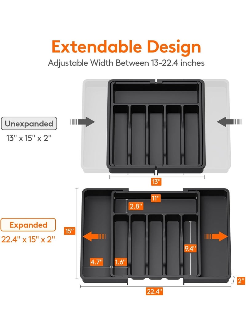 Expandable Cutlery Drawer Organizer Up to 57cm, Adjustable Utensil Tray, Black Plastic Storage for Spoons Forks Knives, Kitchen Drawer Organiser - Image 3