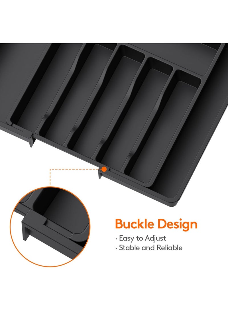 Expandable Cutlery Drawer Organizer Up to 57cm, Adjustable Utensil Tray, Black Plastic Storage for Spoons Forks Knives, Kitchen Drawer Organiser - Image 5