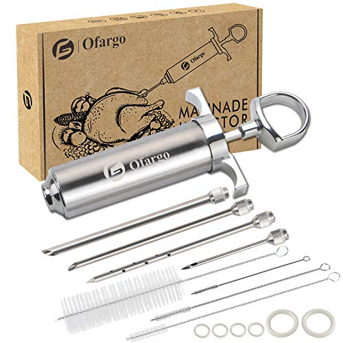 Ofargo Stainless Steel Meat Injector Syringe Kit with 4 Marinade Needles for BBQ Grill Smoker, Gifts for Men Dad Husband in Thanksgiving Christmas Day, 2-oz Large Capacity, Both Paper User Manual and E-Book Recipe - Image 1